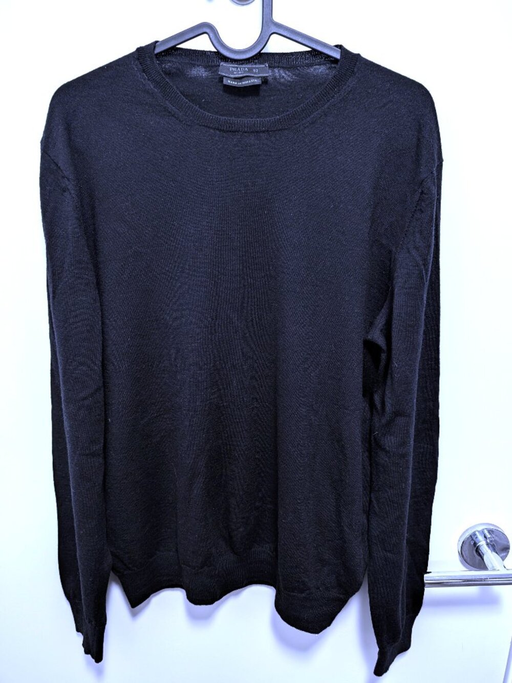 Prada 2023 Virgin Wool Crewneck Black (Tagged XL / Fits XS-S 19.5" P2P)